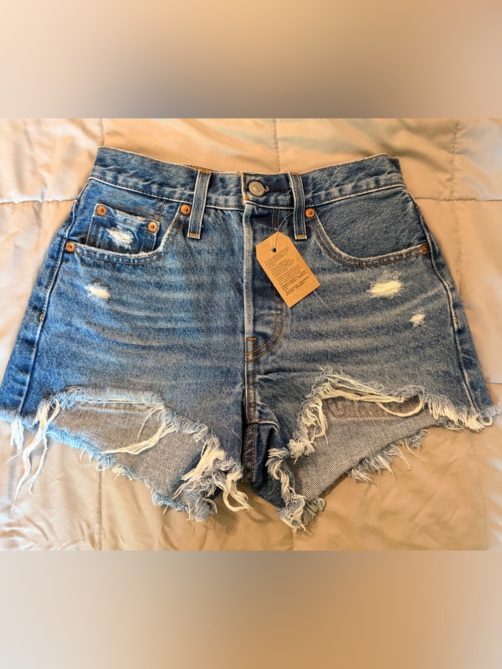 Levi's Ripped High-Rise Denim Shorts - Light Blue